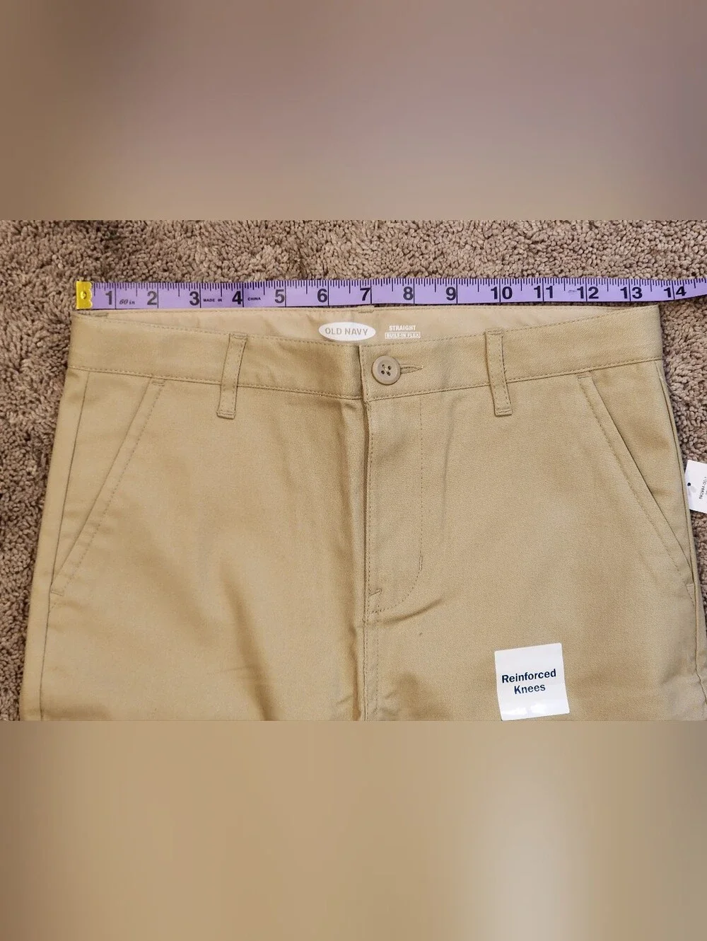 New Old Navy Boys Size 12 Khaki Uniform Pants, Built In Flex Reinforced Knees